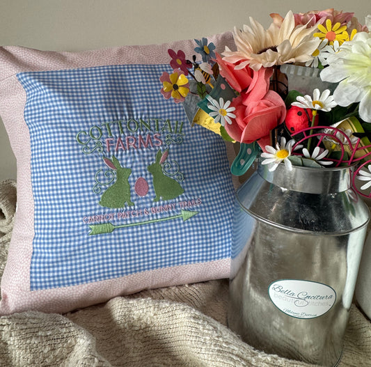 Cotton-Tail Farms Blue Gingham and Pink Trimmed Easter Pillow