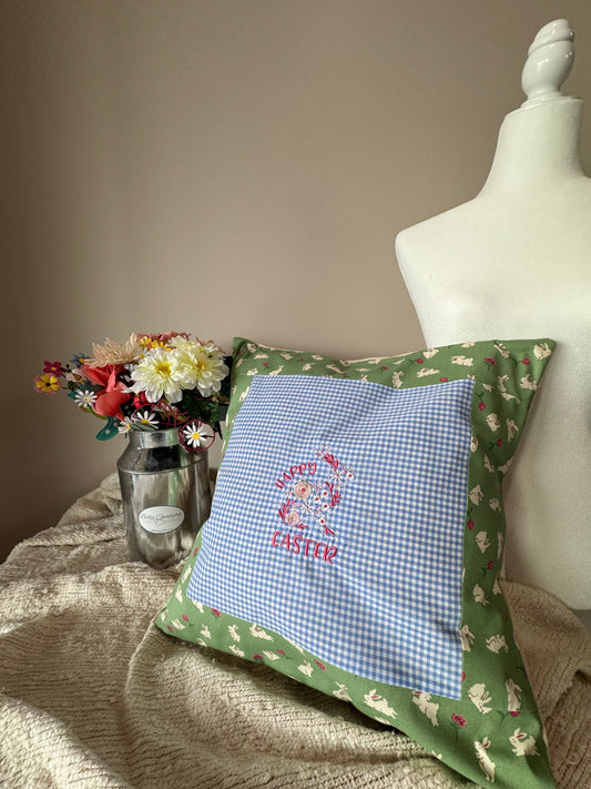 Happy Easter Blue Gingham and Green Bunny Trim