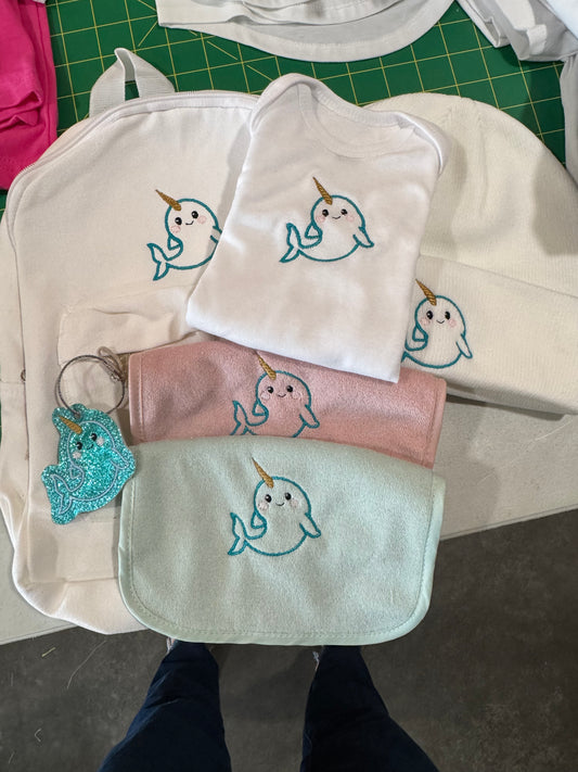 Mommy and Me Narwhal Basket (Large and 3-6 Mos).