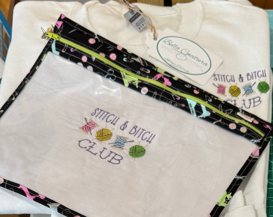 Limited Quantity and Limited-time Stitch and Bitch Sweatshirt and Project Bag Set (bag colors will vary - fabric color and sewing print is not guaranteed in this offer)