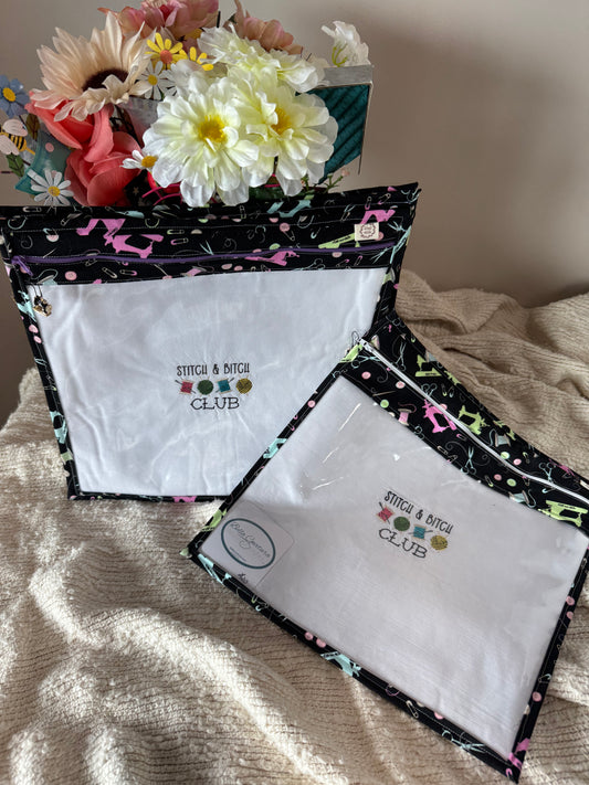 Large, Vinyl Front, Stitch and Bitch Project Bag (Spools of Thread)