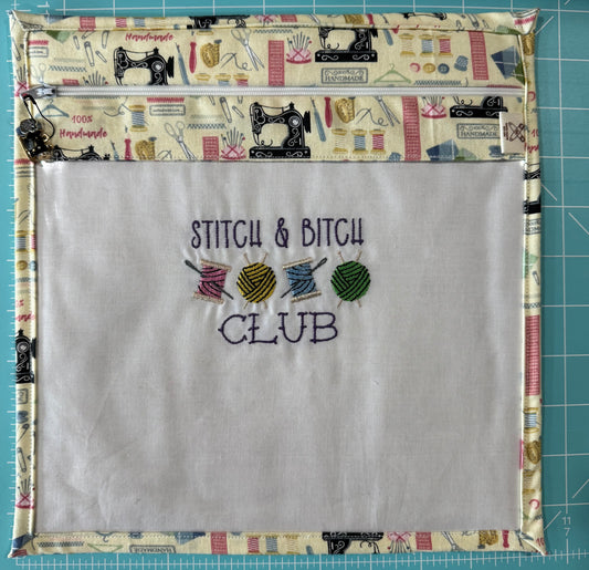 Medium, Vinyl Front, Stitch and Bitch Project Bag (Spools of Thread)