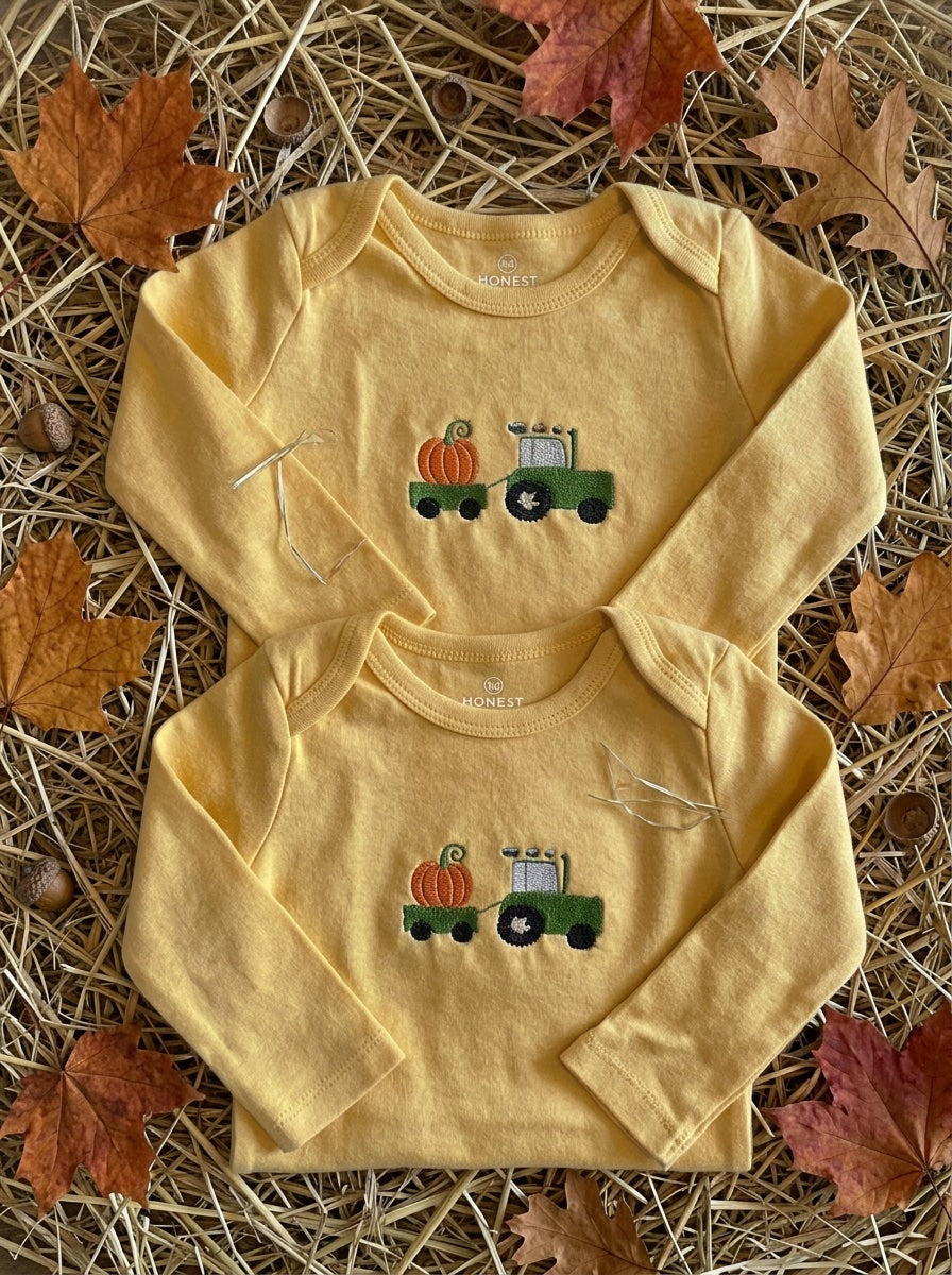 Tractor Pulling A Pumpkin Onesie